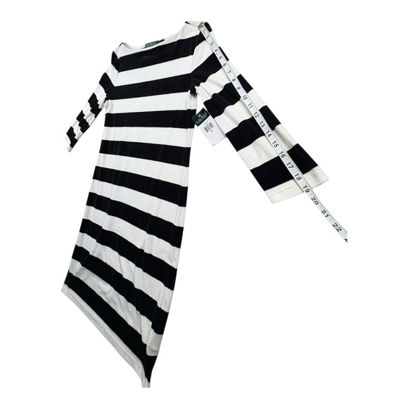 Lauren Ralph Lauren Black White Stripe Knit Dress 3/4 Sleeve Size Small NWT - Picture 7 of 8